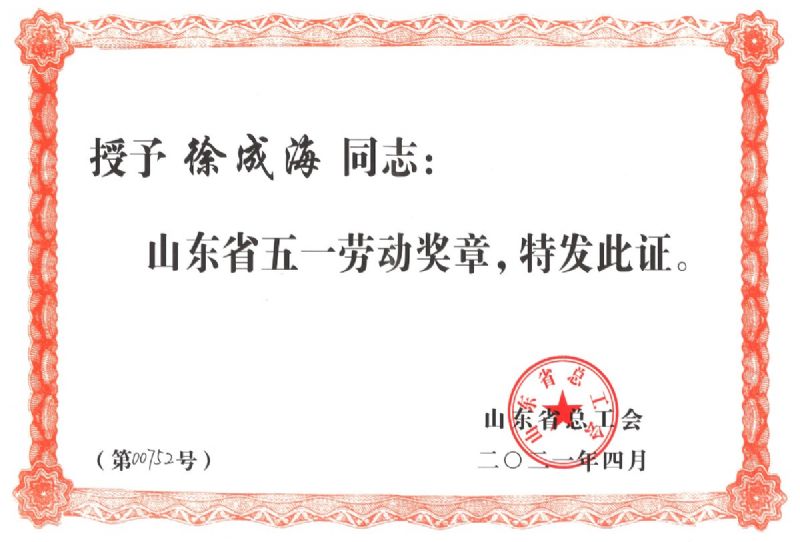 奮斗不負韶華，平凡鑄就偉大 —公司員工徐成海榮獲省“五一勞動獎章”